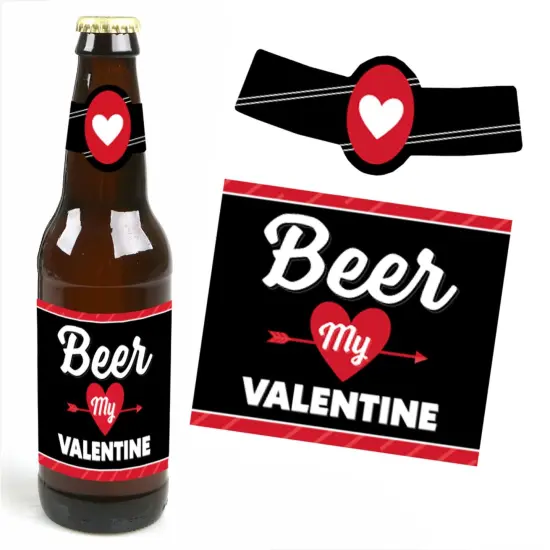 Big Dot of Happiness Happy Valentine's Day - Valentine Hearts Party Decorations for Women and Men - 6 Beer Bottle Label Stickers and 1 Carrier {4}