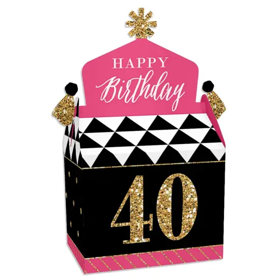Big Dot of Happiness Chic 40th Birthday - Pink, Black and Gold - Treat Box Party Favors - Birthday Party Goodie Gable Boxes - Set of 12 {1}