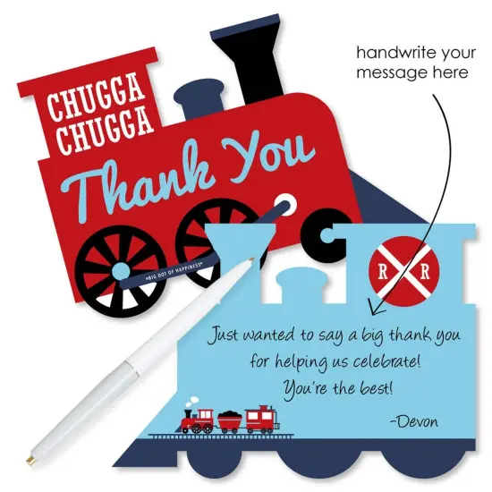 Big Dot of Happiness Railroad Party Crossing - Shaped Thank You Cards - Steam Train Party Thank You Note Cards with Envelopes - Set of 12 {3}