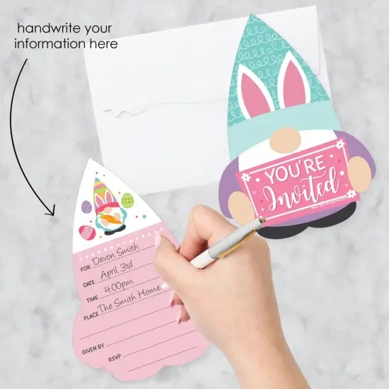 Big Dot of Happiness Easter Gnomes - Shaped Fill-In Invitations - Spring Bunny Party Invitation Cards with Envelopes - Set of 12 {3}