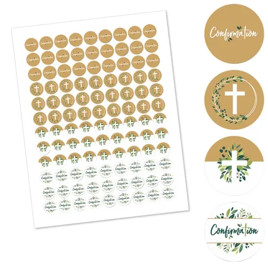 Big Dot of Happiness Confirmation Elegant Cross - Religious Party Round Candy Sticker Favors - Labels Fits Chocolate Candy (1 sheet of 108) {3}