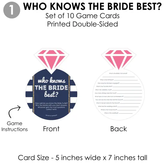 Big Dot of Happiness Last Sail Before The Veil - 4 Nautical Bridal Shower Games - 10 Cards Each - Gamerific Bundle {6}