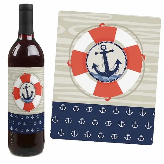Big Dot of Happiness Ahoy - Nautical - Baby Shower or Birthday Party Decorations for Women and Men - Wine Bottle Label Stickers - Set of 4 {4}