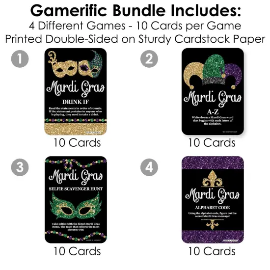 Big Dot of Happiness Mardi Gras - 4 Masquerade Party Games - 10 Cards Each - Gamerific Bundle {4}