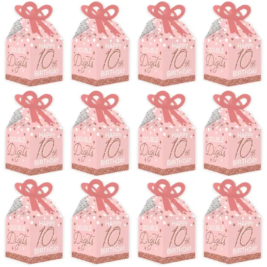 Big Dot of Happiness 10th Pink Rose Gold Birthday - Square Favor Gift Boxes - Happy Birthday Party Bow Boxes - Set of 12 {6}