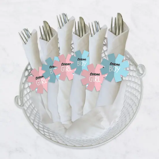 Big Dot of Happiness Baby Gender Reveal - Team Boy or Girl Party Paper Napkin Holder - Napkin Rings - Set of 24 {4}