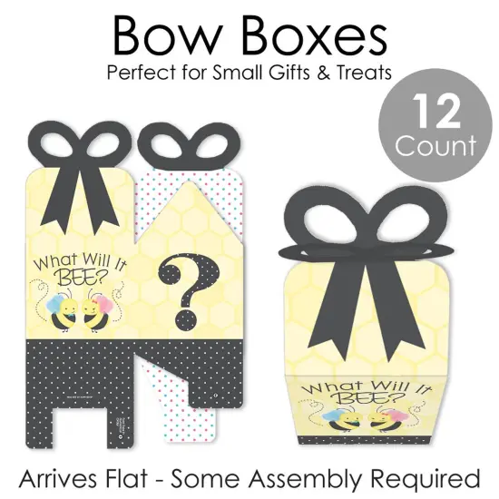 Big Dot of Happiness What Will It BEE? - Square Favor Gift Boxes - Gender Reveal Party Bow Boxes - Set of 12 {7}