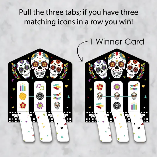 Big Dot of Happiness Day of the Dead - Halloween Sugar Skull Party Game Pickle Cards - Pull Tabs 3-in-a-Row - 12 Ct {4}