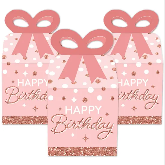 Big Dot of Happiness Pink Rose Gold Birthday - Square Favor Gift Boxes - Happy Birthday Party Bow Boxes - Set of 12 {3}