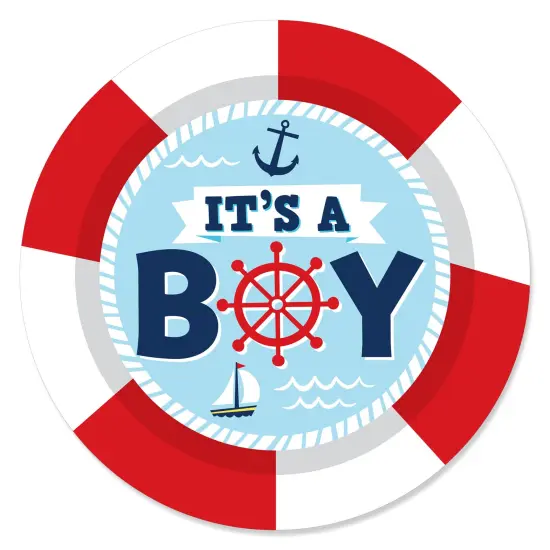 Big Dot of Happiness Ahoy It's a Boy - Nautical Baby Shower Circle Sticker Labels - 24 Count {1}