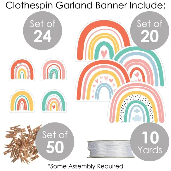 Big Dot of Happiness Hello Rainbow - Boho Baby Shower and Birthday PartyDecor - Clothespin Garland Banner - 44 Pieces {6}