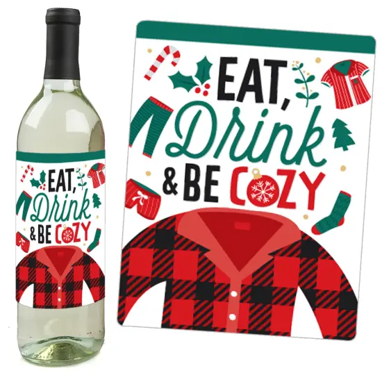 Big Dot of Happiness Christmas Pajamas - Holiday Plaid PJ Party Decorations for Women and Men - Wine Bottle Label Stickers - Set of 4 {6}