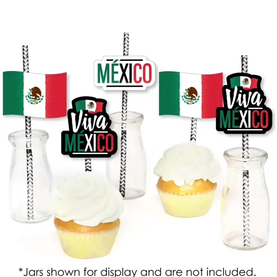 Big Dot of Happiness Viva Mexico - Paper Straw Decor - Mexican Independence Day Party Striped Decorative Straws - Set of 24 {6}