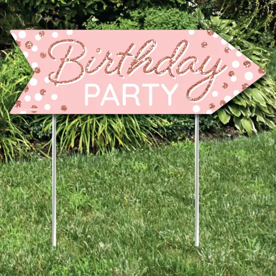Big Dot of Happiness Pink Rose Gold Birthday - Happy Birthday Party Sign Arrow - Double Sided Directional Yard Signs - Set of 2 {3}