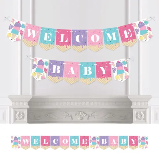 Big Dot of Happiness Scoop Up the Fun - Ice Cream - Sprinkles Baby Shower Bunting Banner - Party Decorations - Welcome Baby {1}