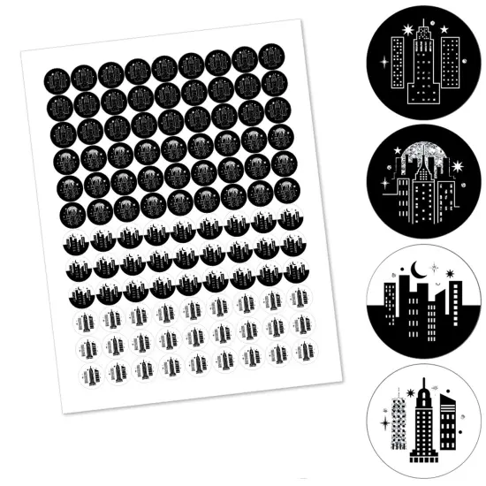 Big Dot of Happiness Nighttime City Skyline - New York Party Round Candy Sticker Favors - Labels Fits Chocolate Candy (1 sheet of 108) {3}