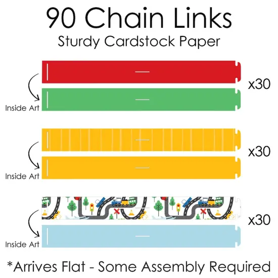 Big Dot of Happiness Cars, Trains, and Airplanes - 90 Chain Links & 30 Paper Tassels Decor - Transportation Birthday Party Paper Chains Garland 21 ft {7}