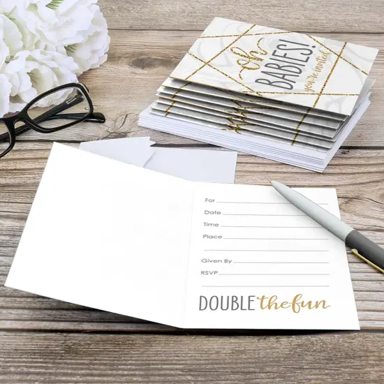 Big Dot of Happiness It's Twins - Fill In Gold Twins Baby Shower Invitations (8 count) {6}