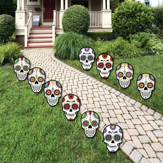 Big Dot of Happiness Day of the Dead - Sugar Skull Skeleton Lawn Decorations - Outdoor Yard Decorations - 10 Piece {1}