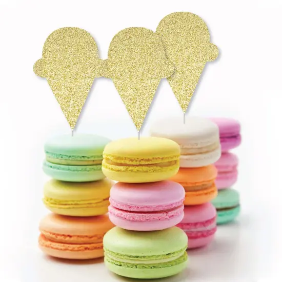 Big Dot of Happiness Gold Glitter Ice Cream Cone - No-Mess Real Gold Glitter Cut-Outs - Ice Cream Confetti - Set of 24 {6}