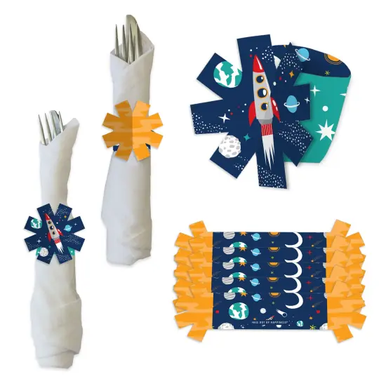 Big Dot of Happiness Blast Off to Outer Space - Rocket Ship Baby Shower or Birthday Party Paper Napkin Holder - Napkin Rings - Set of 24 {1}