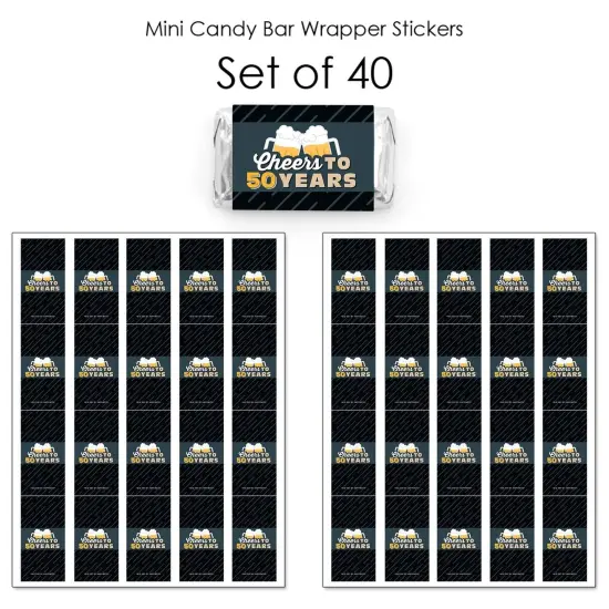 Big Dot of Happiness Cheers and Beers to 50 Years - Mini Candy Bar Wrapper Stickers - 50th Birthday Party Small Favors - 40 Count {4}