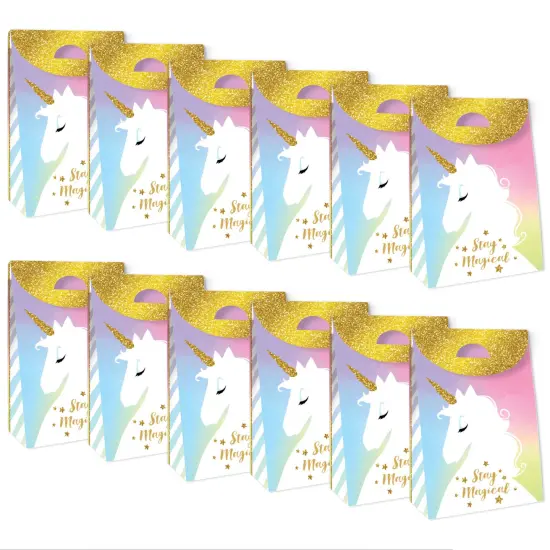 Big Dot of Happiness Rainbow Unicorn - Magical Unicorn Baby Shower or Birthday Gift Favor Bags - Party Goodie Boxes - Set of 12 {6}
