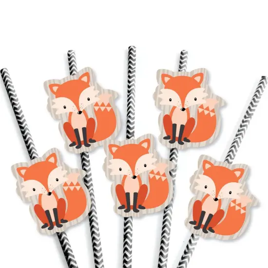 Big Dot of Happiness Fox - Paper Straw Decor - Baby Shower or Birthday Party Striped Decorative Straws - Set of 24 {7}