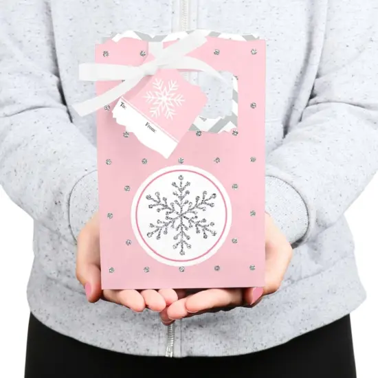 Big Dot of Happiness Pink Winter Wonderland - Holiday Snowflake Birthday Party Favor Boxes Gift Bags - Set of 12 {6}