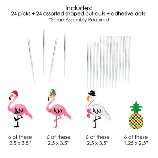 Big Dot of Happiness Flamingle Bells - Dessert Cupcake Toppers - Tropical Flamingo Christmas Clear Treat Picks - Set of 24 {7}