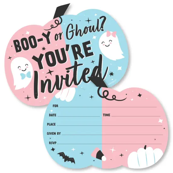 Big Dot of Happiness Boo-y or Ghoul - Shaped Fill-In Invitations - Halloween Gender Reveal Party Invitation Cards with Envelopes - Set of 12 {1}