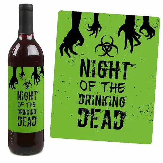 Big Dot of Happiness Zombie Zone - Halloween or Birthday Zombie Crawl Party Decorations for Women and Men - Wine Bottle Label Stickers - Set of 4 {5}