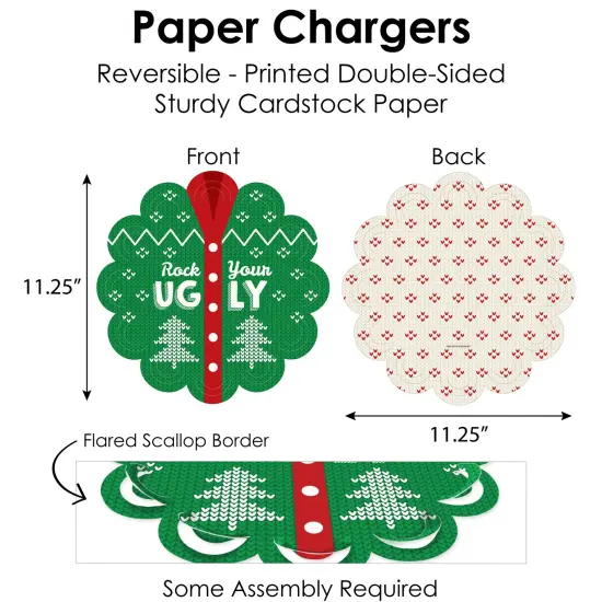 Big Dot of Happiness Ugly Sweater - Holiday and Christmas Party Paper Charger and Table Decorations - Chargerific Kit - Place Setting for 8 {6}