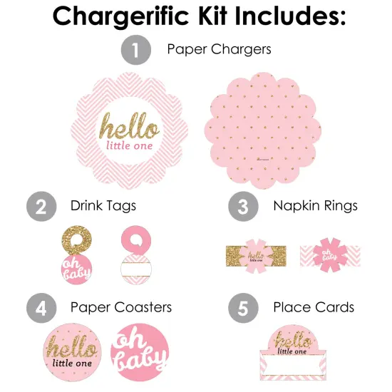 Big Dot of Happiness Hello Little One - Pink and Gold - Girl Baby Shower Paper Charger and Table Decorations - Chargerific Kit - Place Setting for 8 {4}