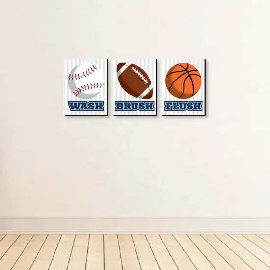 Big Dot of Happiness Go, Fight, Win - Sports - Kids Bathroom Rules Wall Art - 7.5 x 10 inches - Set of 3 Signs - Wash, Brush, Flush {4}