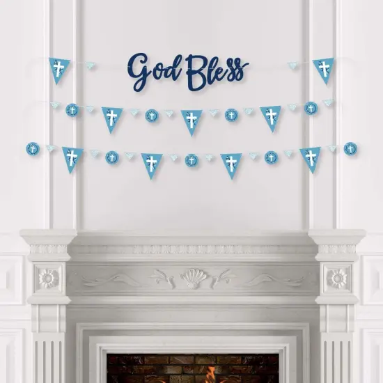 Big Dot of Happiness Blue Elegant Cross - Boy Religious Party Letter Banner Decoration - 36 Banner Cutouts and God Bless Banner Letters {4}