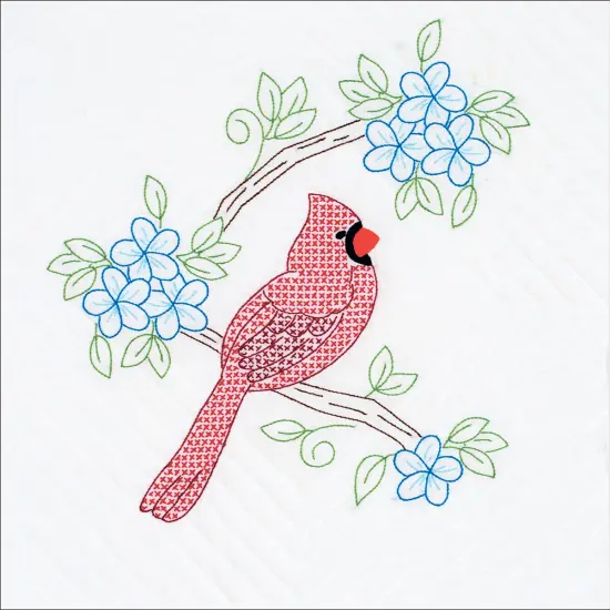 Jack Dempsey Stamped White Quilt Blocks 18"X18" 6/Pkg-Cardinal {2}