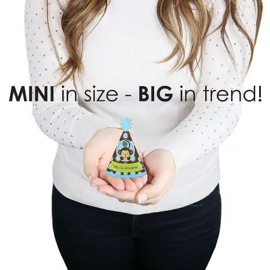 Big Dot of Happiness Blue Monkey Boy - Mini Cone Baby Shower or Birthday Party Hats - Small Little Party Hats - Set of 8 {4}