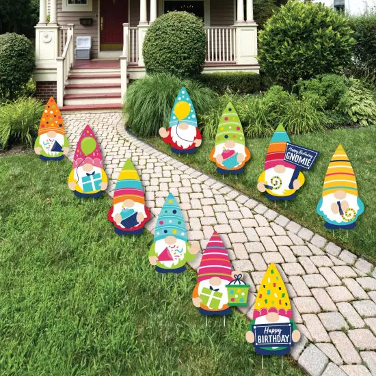 Big Dot of Happiness Gnome Birthday- Gnome Lawn Decorations - Outdoor Happy Birthday Party Yard Decorations - 10 Piece {1}
