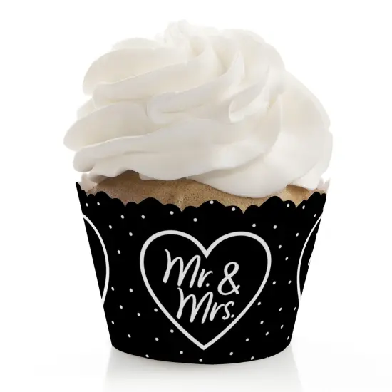 Big Dot of Happiness Mr. and Mrs. - Black and White Wedding or Bridal Shower Decorations - Party Cupcake Wrappers - Set of 12 {1}