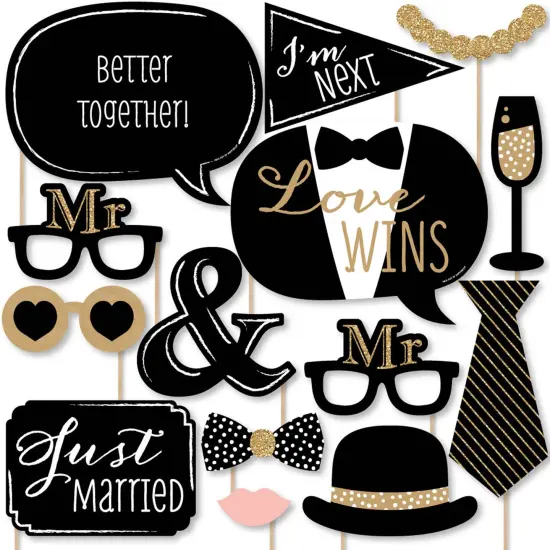 Big Dot of Happiness Mr. and Mr. - Gold - Gay Wedding Photo Booth Props Kit - 20 Count {1}