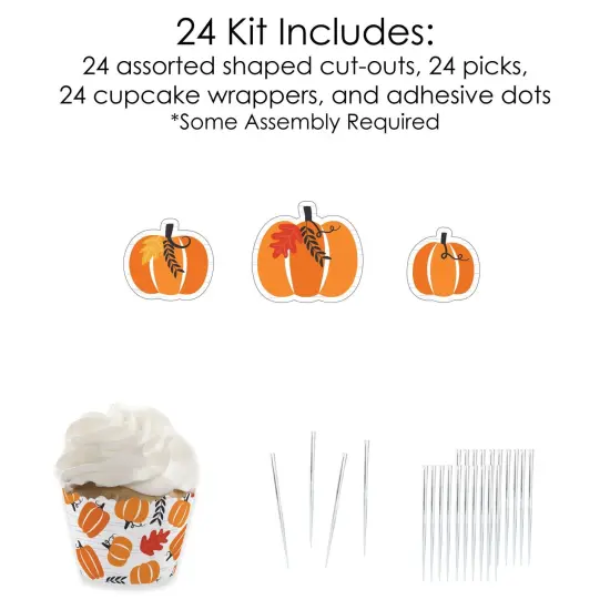 Big Dot of Happiness Fall Pumpkin - Cupcake Decoration - Halloween or Thanksgiving Party Cupcake Wrappers and Treat Picks Kit - Set of 24 {6}