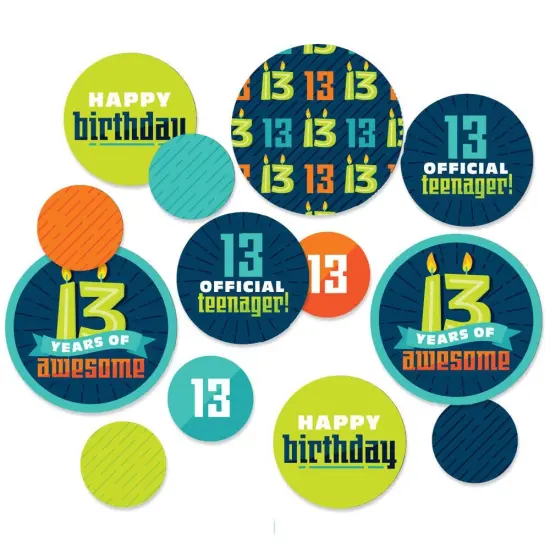 Big Dot of Happiness Boy 13th Birthday - Official Teenager Birthday Party Giant Circle Confetti - Party Decorations - Large Confetti 27 Count {1}