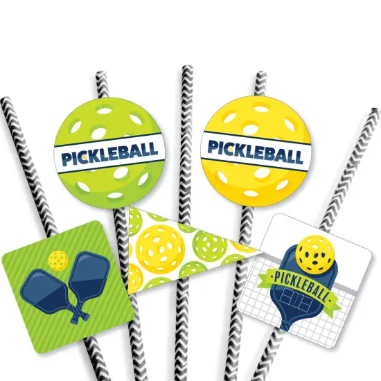 Big Dot of Happiness Let&rsquo;s Rally - Pickleball - Paper Straw Decor - Birthday or Retirement Party Striped Decorative Straws - Set of 24 {7}