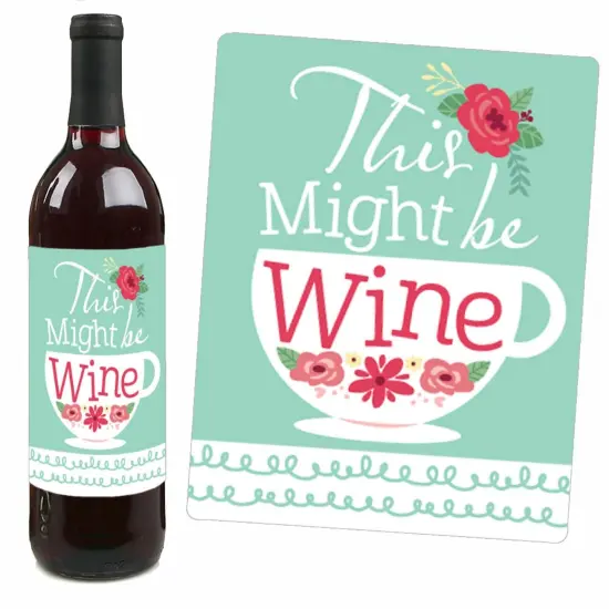 Big Dot of Happiness Floral Let's Par-Tea - Garden Tea Party Decorations for Women and Men - Wine Bottle Label Stickers - Set of 4 {4}