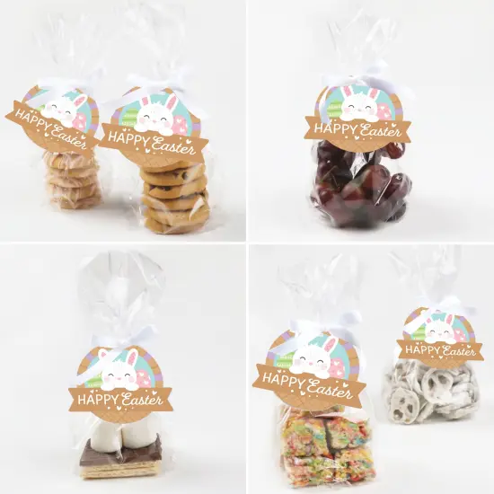 Big Dot of Happiness Spring Easter Bunny - Happy Easter Party Clear Goodie Favor Bags - Treat Bags With Tags - Set of 12 {6}