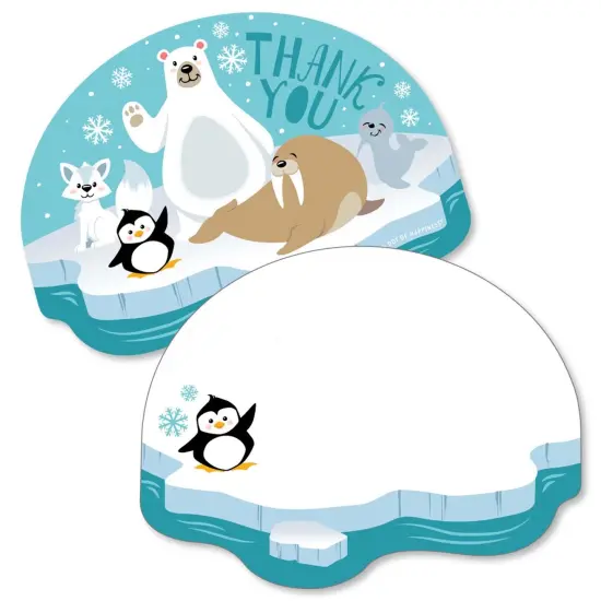 Big Dot of Happiness Arctic Polar Animals - Shaped Thank You Cards - Winter Baby Shower or Birthday Party Thank You Cards with Envelopes - Set of 12 {1}