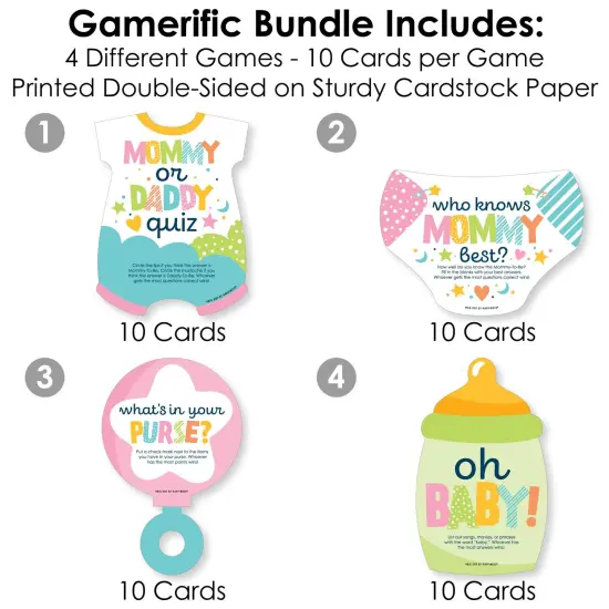Big Dot of Happiness Colorful Baby Shower - 4 Baby Shower Games - 10 Cards Each - Gamerific Bundle {4}