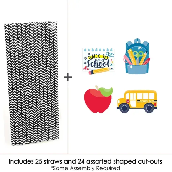 Big Dot of Happiness Back to School - Paper Straw Decor - First Day of School Classroom Striped Decorative Straws - Set of 24 {4}