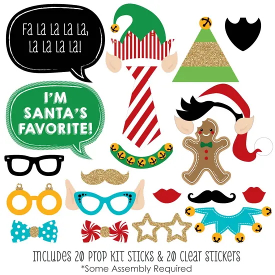 Big Dot of Happiness Christmas Elfie Selfie - Holiday & Christmas Photo Booth Props Kit - 20 Count {3}